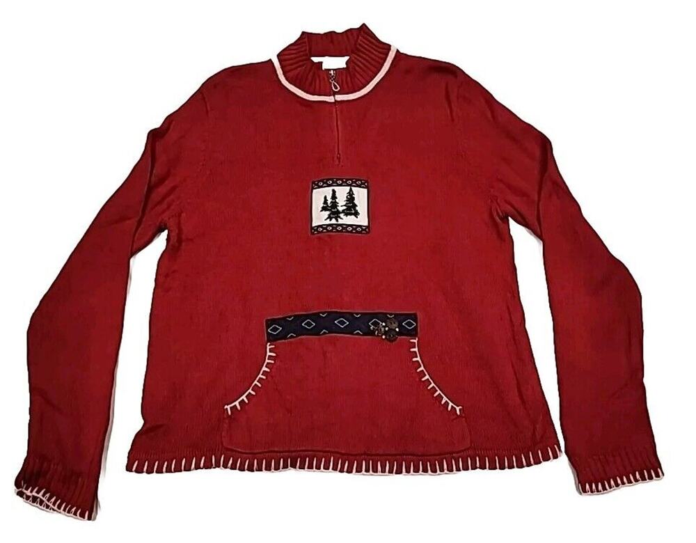 Breckenridge Holiday Winter Christmas Woman 1/4 Zip Sweater/Jacket Petite Large